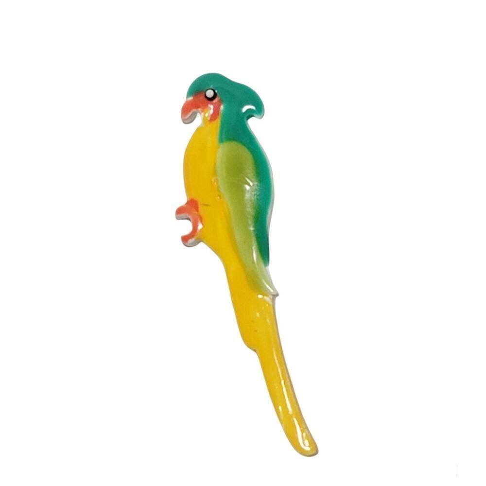 Vintage Tropical Macaw Bird Parrot Enamel Plastic Brooch Pin 2.5" Tall